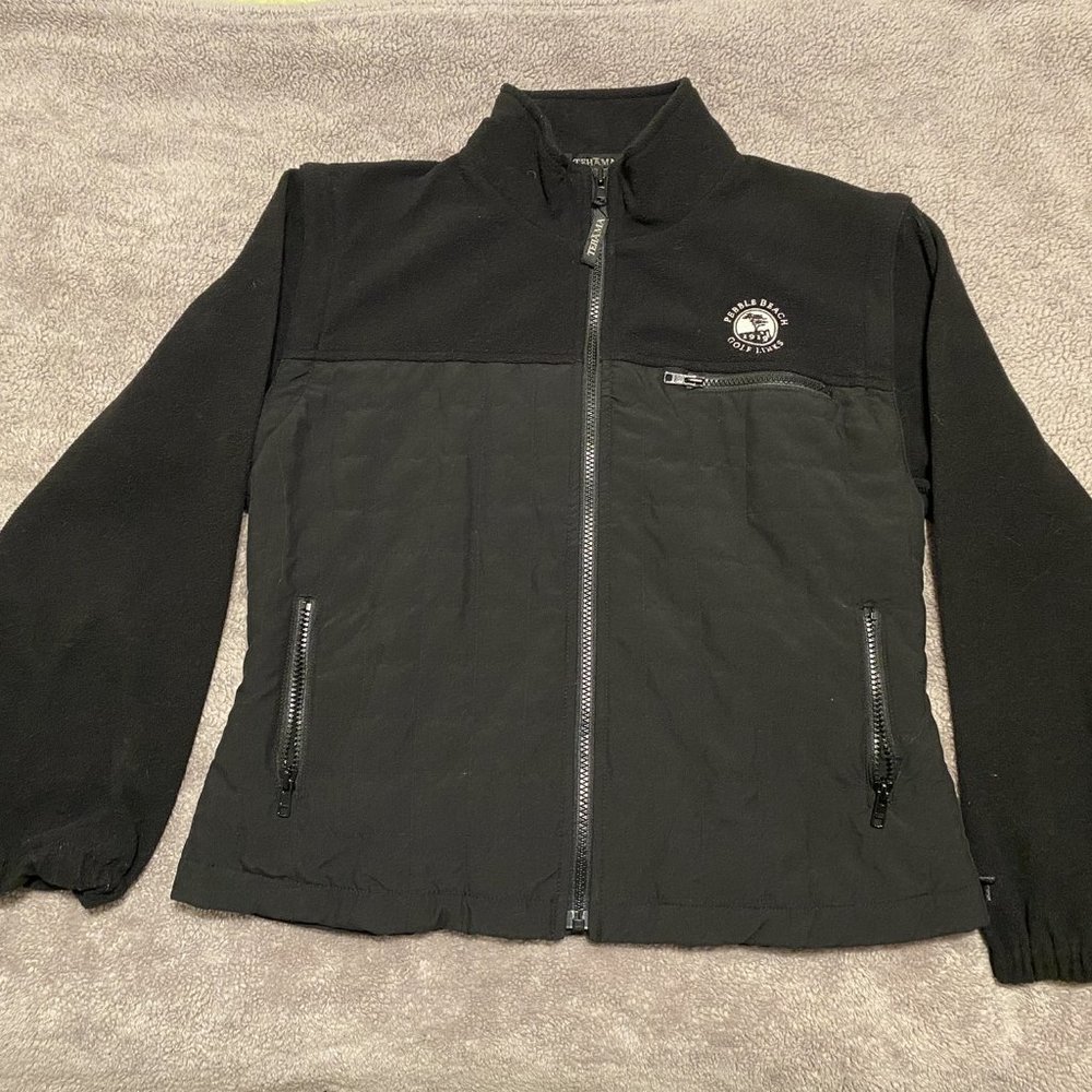 TEHAMA Pebble Beach Golf Links Quilt/Fleece Jacket/Vest Black Sz S/P